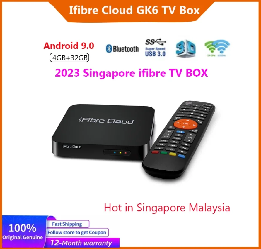 

[Genuine] 2023 Singapore TV box starhub ifibre cloud GK6 4G 32G Android Amlogic BT5 Dual WiFi6 voice control update from i9plus