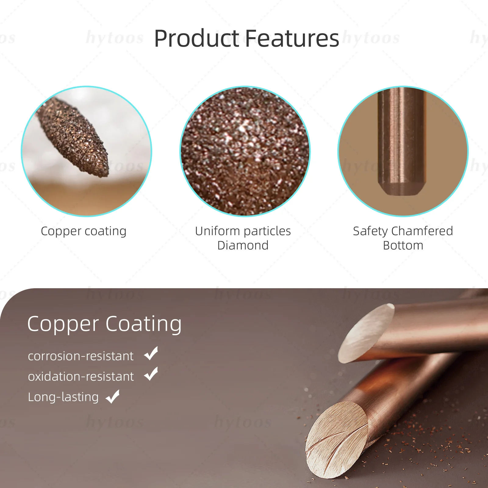 HYTOOS 포인티드 플레임 구리 다이아몬드 네일 드릴 비트 3/32'' 안전 네일 클리너 각질 제거기 프로 매니큐어 도구