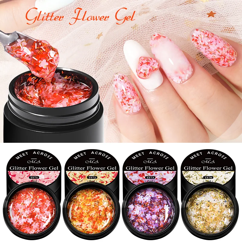 MEET ACROSS 7ml Glitter Dried Flower Gel Nail Polish Natural Floral Gel