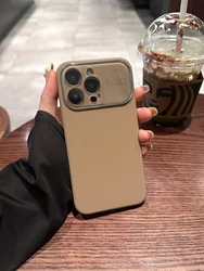 Pink Liquid Silicone Shockproof Case with Large Window and Full Lens Protection - iPhone 12 (Coffee Brown)