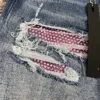 DISCOUNTED men pink diamond stone patches distressed skinny jeans 2