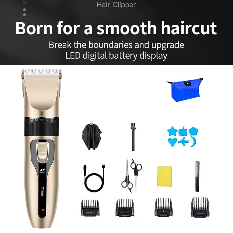 Hair Clipper Set Rechargeable Hair Cutting Machine Ceramic Blade Low Noise Adult Kid Haircut Men's Barber Beard Trimmer