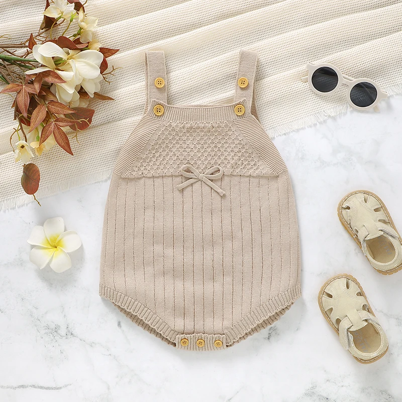 

Baby Bodysuit Cotton Knitted Infant Girl Sling Boy Jumpsuit Sleeveless Newborn Kid Clothes 0-18M Overalls Fashion Solid Playsuit