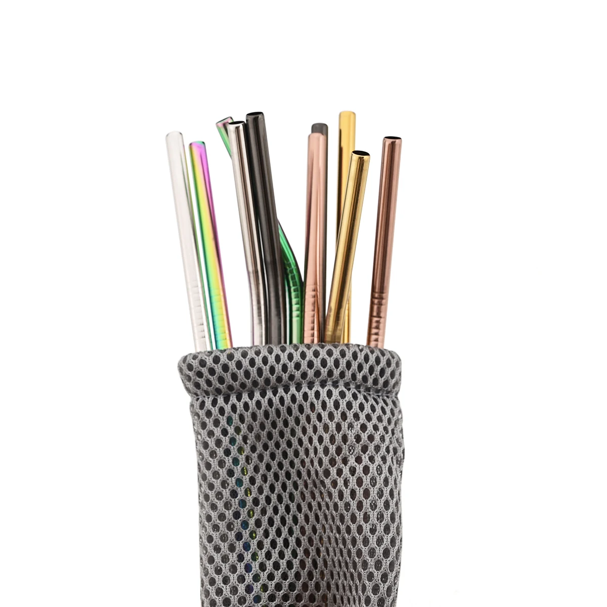 Premium Reusable Stainless Steel Straw Set with Cleaning Brush - 4-Piece Straight & Bent Straws