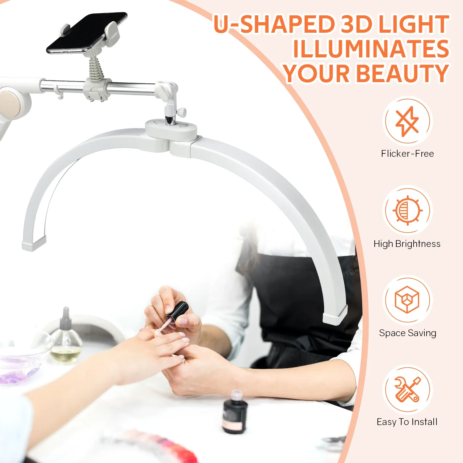 DianaBeauty Half Moon Light Rotating Cantilever U Shaped Fill Light for Nail Desk Foldable Table Lamp for Nail Art Manicure Use 2