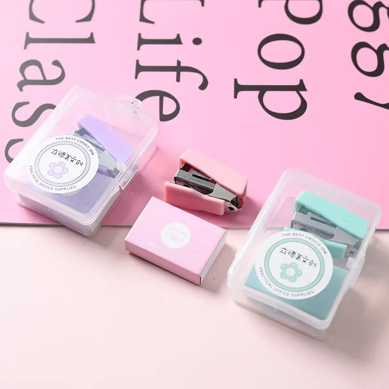 Push Stapler Mini Stapler Set Hand Stapler Cute Morandi Stapler with 500pcs 10# Staples