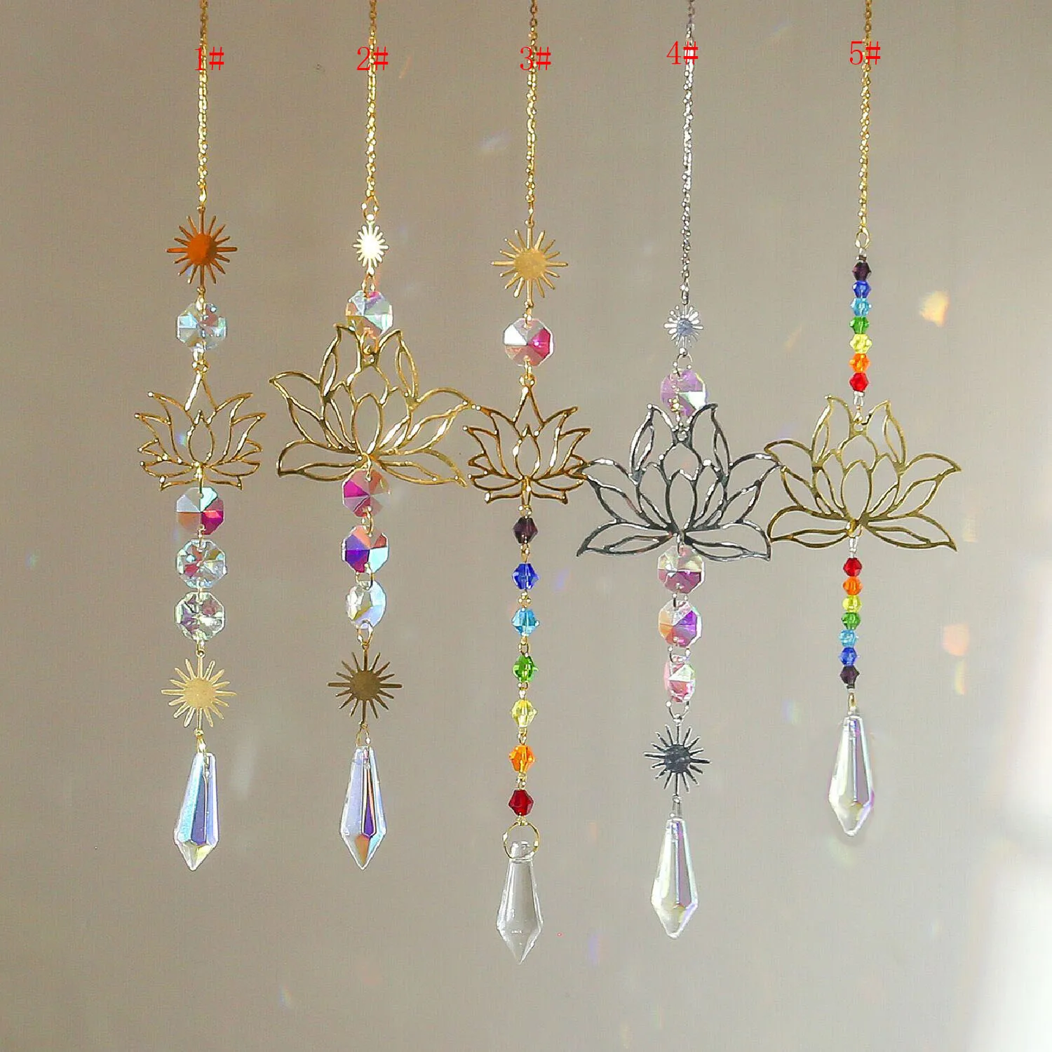 Sun Catcher Crystal Pendant Sun Catchers Window Ornament 1PC Crystal SunCatcher Lotus Hanging Suncatcher Rainbow Maker Chakra Light Catcher Stained Glass Window Outdoor Garden Decor
