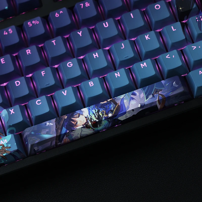 Desenhos Animados Anime Gaming Key Caps Pbt Lados Tintura Subbed Keycaps Perfil Cereja Keycap Backlit para Genshin Impact Wanderer 108 Chaves - Imagem 2