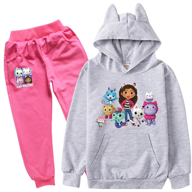 Gabby Dollhouse Kids Clothing Set Baby Girls Cartoon Gabby Cats Hoodie Pants 2pcs Suits Child Clothes Sets Teen Boys Sports Suit