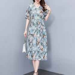 Summer V - Neck Plus Size Women's Loose Print Dress - Fashionable Short Sleeve Design - XXL (Color 1)