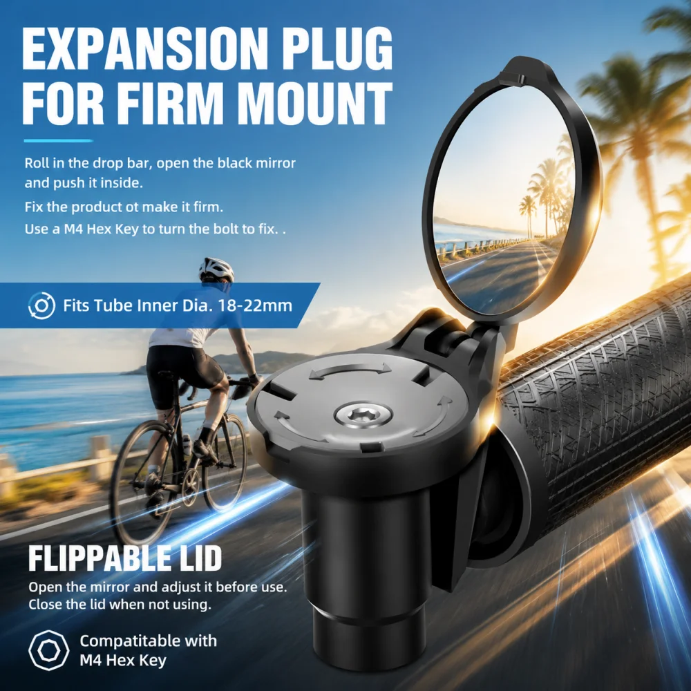 Enhanced Bicycle Rearview Mirror with Adjustable 360° Rotation - Handlebar End Installation