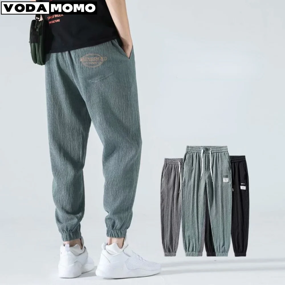 

Men Summer Pants Cooling Men Summer Trousers Drawstring Mid Waist Male Sweatpants Sports cargo pants men pants baggy pants