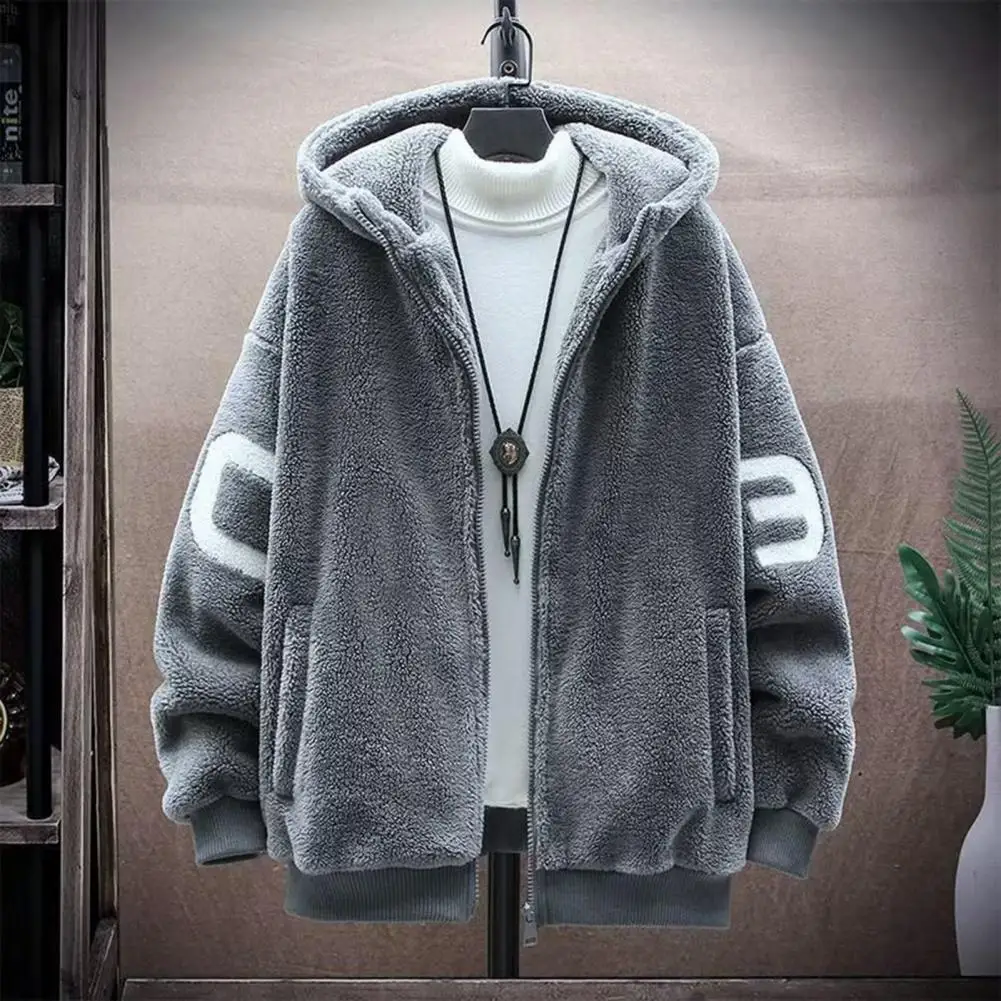 Faux Sherpa Lining Men's Jackets Jacket Thickened Warm Winter Hooded Casual Hooded Jacket Two Side Pocket Autumn Male Jackets