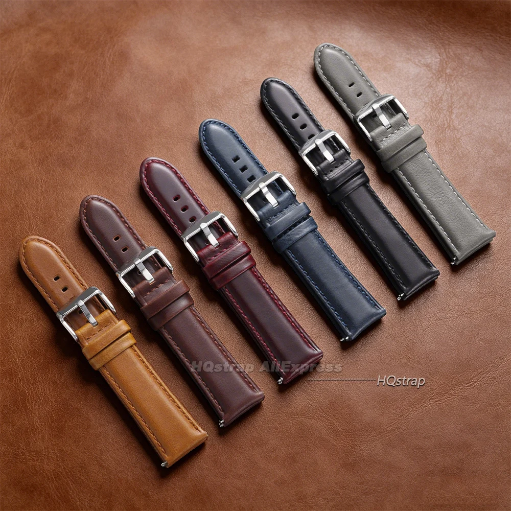 Elegant Vintage Cowhide Leather Watch Band with Quick Release Mechanism