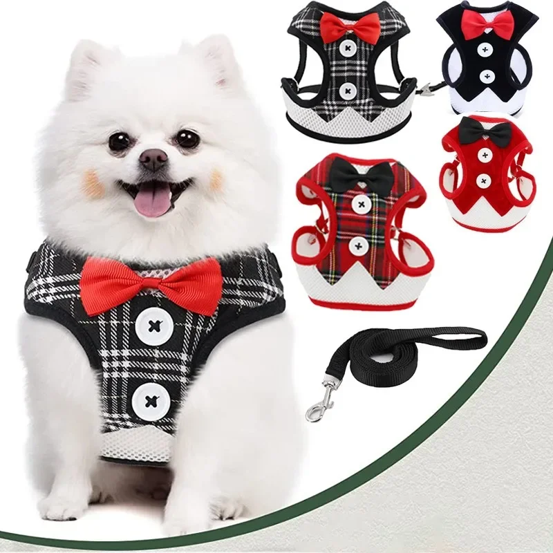 Dog Collar Pet Harness Leash Set Pet Harness Set Dog Traction Rope Bow Dog Collars Necktie Traction Rope Christmas Pet Harness for Small Medium Dogs Cat Chest Strap Dog Accessories Gifts