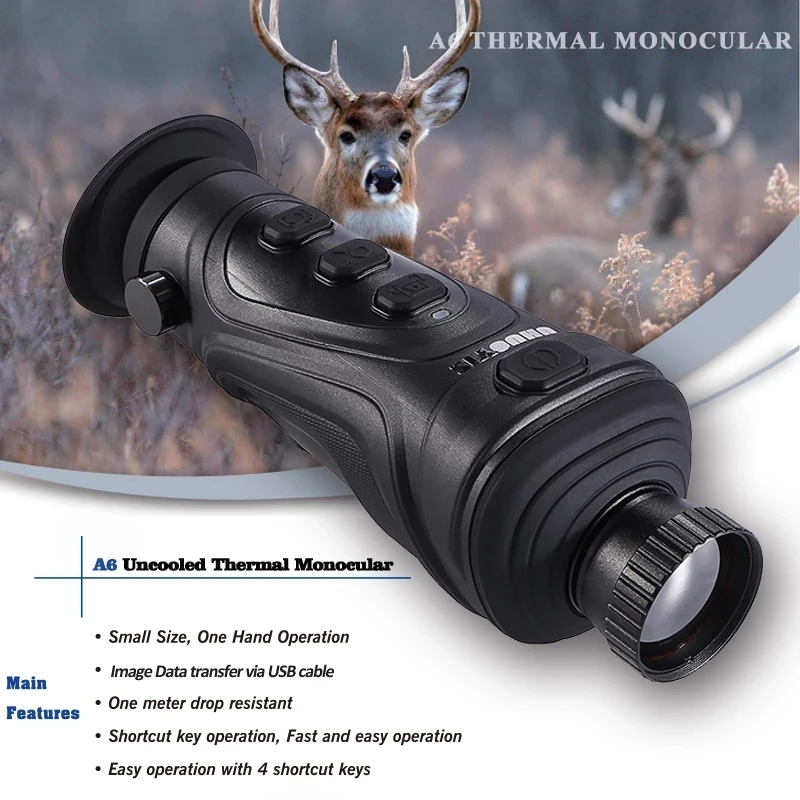 

HD Handheld Infrared Thermal Imager, 4 Color Imaging, 4X Digital Zoom Monocular, Night Vision Camera for Outdoor Hunting, A6