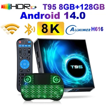 TV Box T95 128GB Android14 Allwinner H616 4K 8K Dual Wifi 2.4&5G Google Youtube Smart Home Media Player BT5.0 Voice Set Top Box