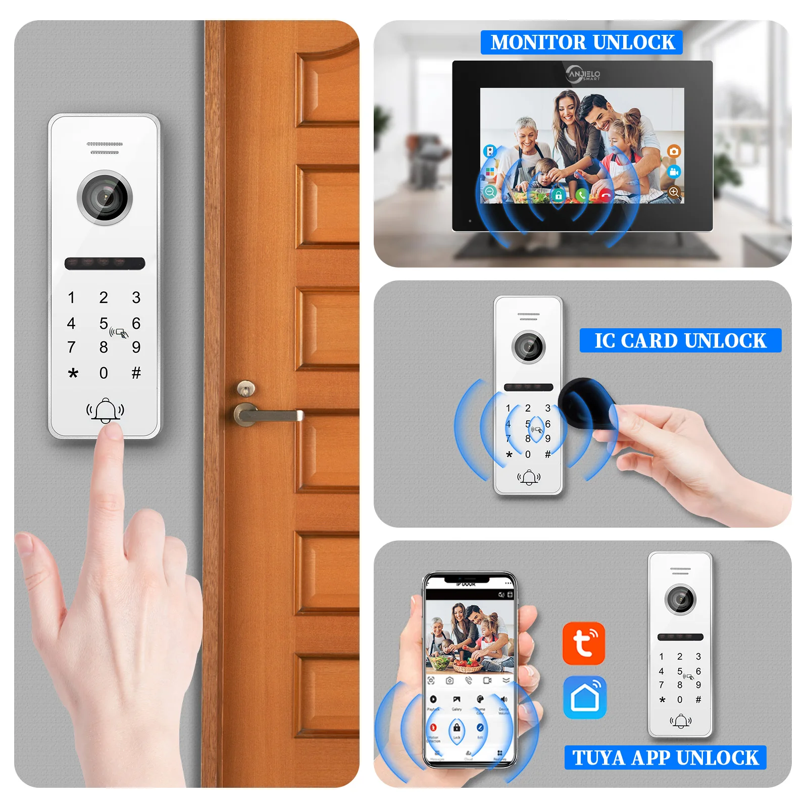 1080P Tuya Smart Video Door Intercom System IC Card Password Unlocking 7 Inch 10
