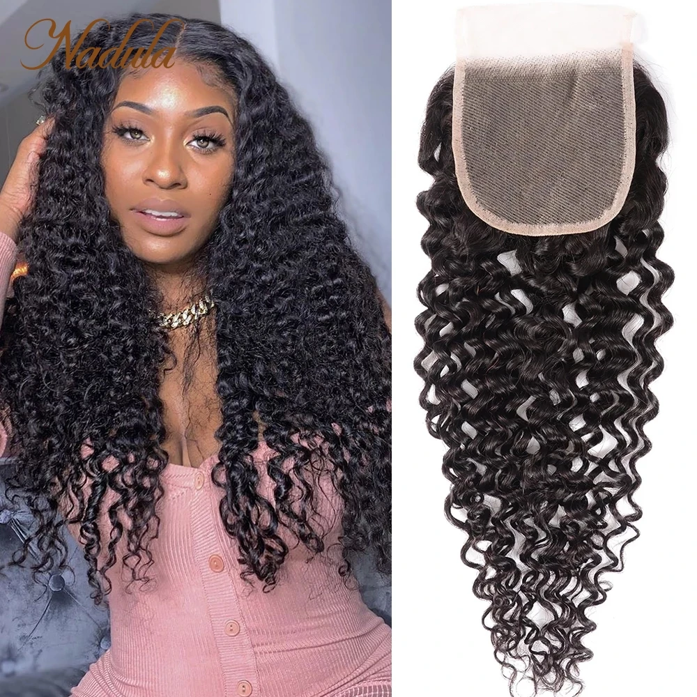 Nadula Culry Hair Closure With Babyhair Free Part /Middle Part Brazilian Curly Hair Weave 10-20inch Remy Hair Swiss Lace Closure