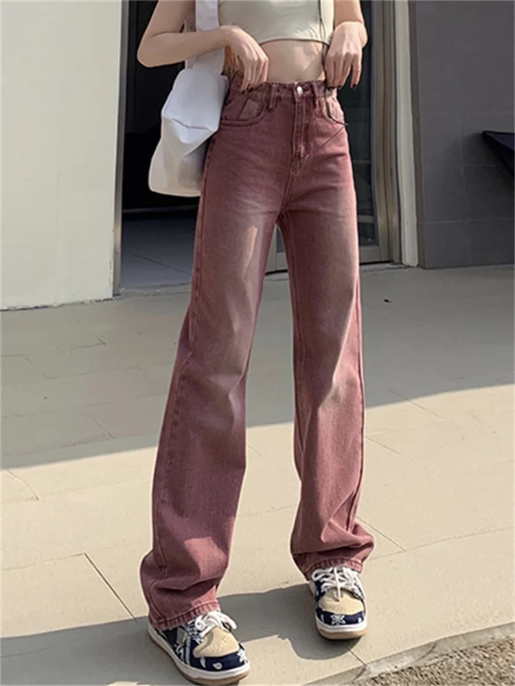 

High Waisted Straight Jeans for Women Spring 2023 Vintage Streetwear Baggy Full Length Jeans Korean Casual Pants