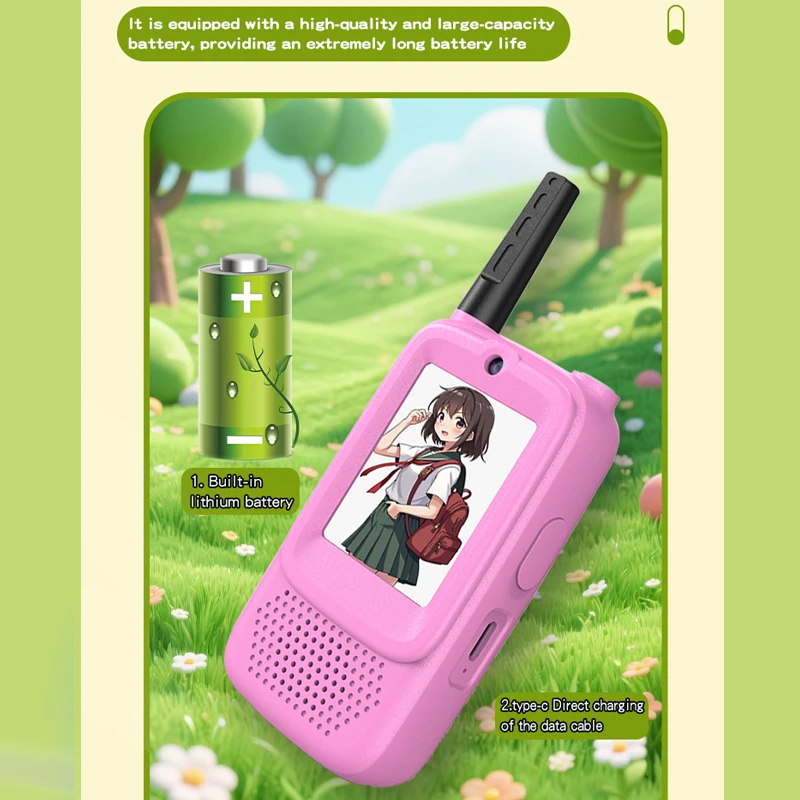 Kids Video Walkie Talkie with 2" HD Screen USB-C Rechargeable One-Click HD Call Intercom For Children Boys Girls Technology Gift