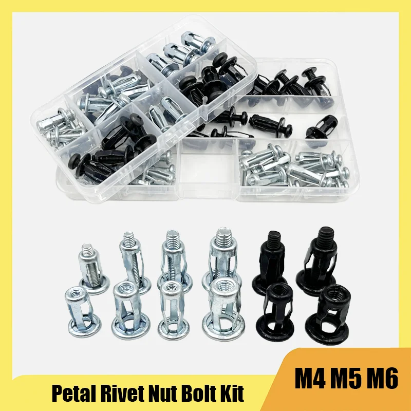 M4 M5 M6 Expansion Clamp Petal Rivet Lock Jack Nut Screw Hollow Wall Black Steel Iron Rivet Riveter Fixed License Plate For Car