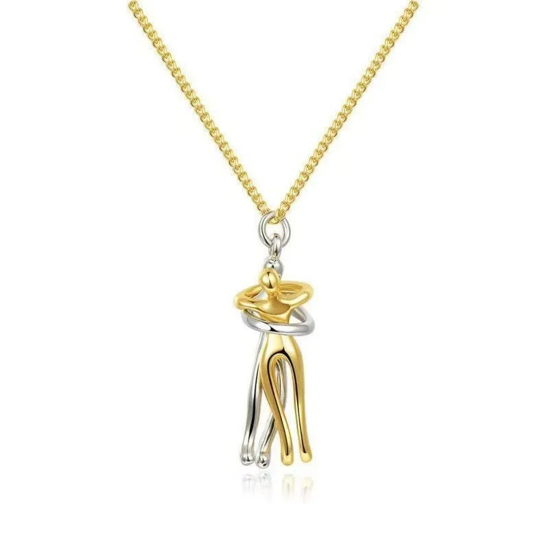 1 Piece Simple Lovers Hug Necklace Personality Creative Titanium Steel Embracing Necklace Fashion Couple Chain Necklace Pendant 4