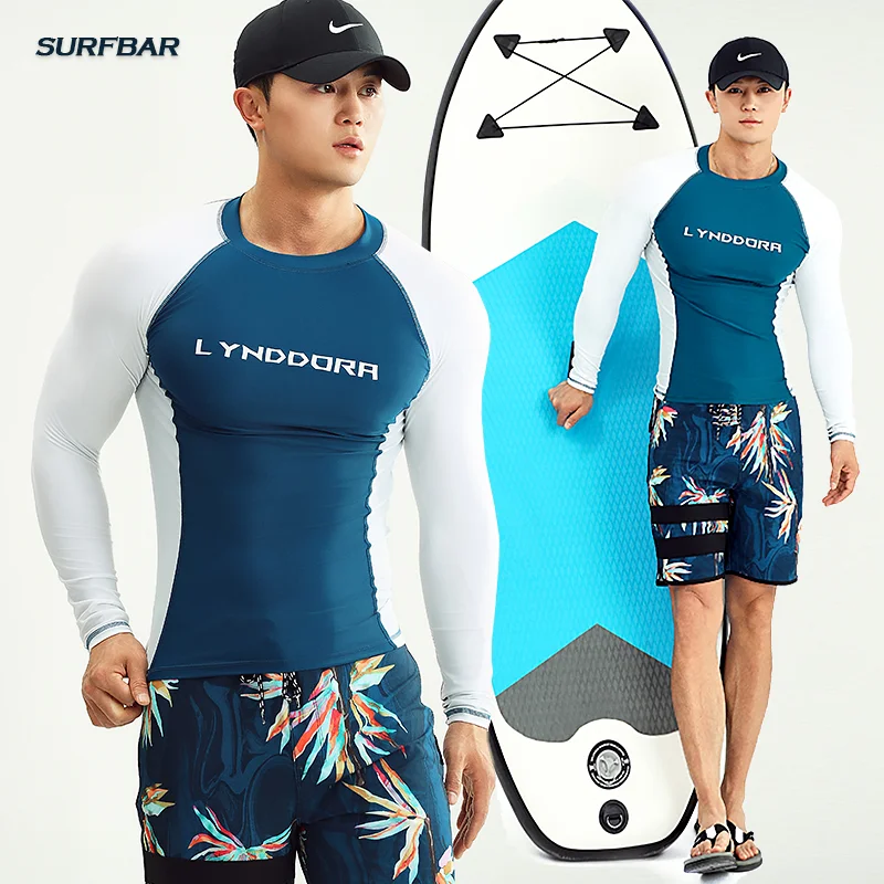 SAILBEE UV Protection Lycra Rashguard Men Long Sleeve Swimsuit Swim Rash Guard Quick Dry Surf Driving T Shirt For New Swimming