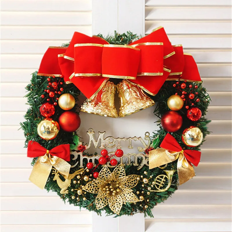 

30/40/50/60cm Christmas Door Hanging Bell Bow Tie Wreath Decoration Window Display Props Hotel Shopping Mall Scene Layout Gifts