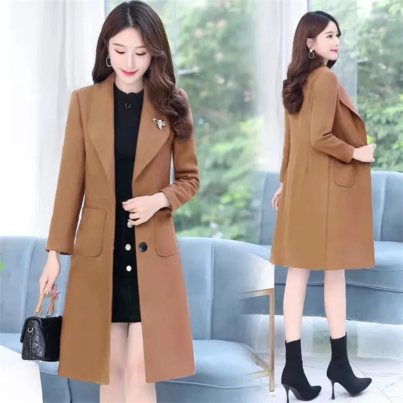 

Женское шерстяное пальто, облегающее офисное однобортное пальто с квадратным воротником, черное пальто с широкой талией и карманами, зима 2024