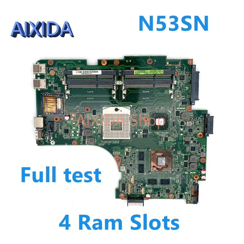 

Материнская плата AIXIDA N53SN REV 2,1 для ноутбука ASUS N53S N53SV, материнская плата HM65 DDR3 GT540M 1 ГБ с 4 слотами ОЗУ, основная плата, полностью протестированная