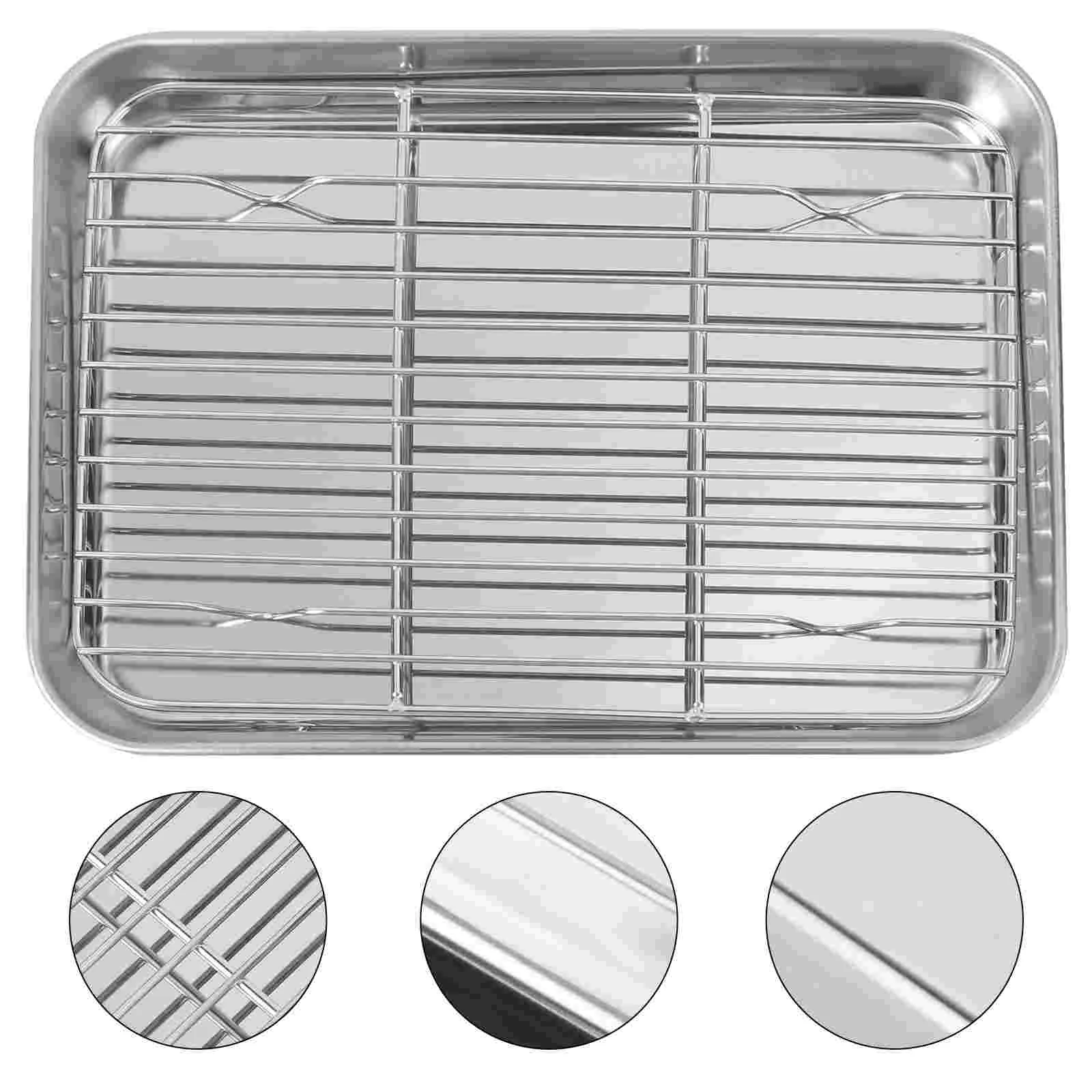 

1set Chef Rack Sheet Stainless Steel Cookie Sheet Tray Metal Sheet Pan Microwave Oven Safe Nonstick Cooling Rack For Grill