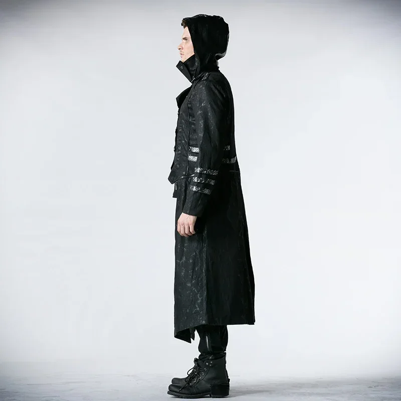 PUNK RAVE Men's Gothic Long Winter Black  Adjustable Jackets Punk Style Visual Kei Fashion Coat Hoodie Windbreaker Men 3