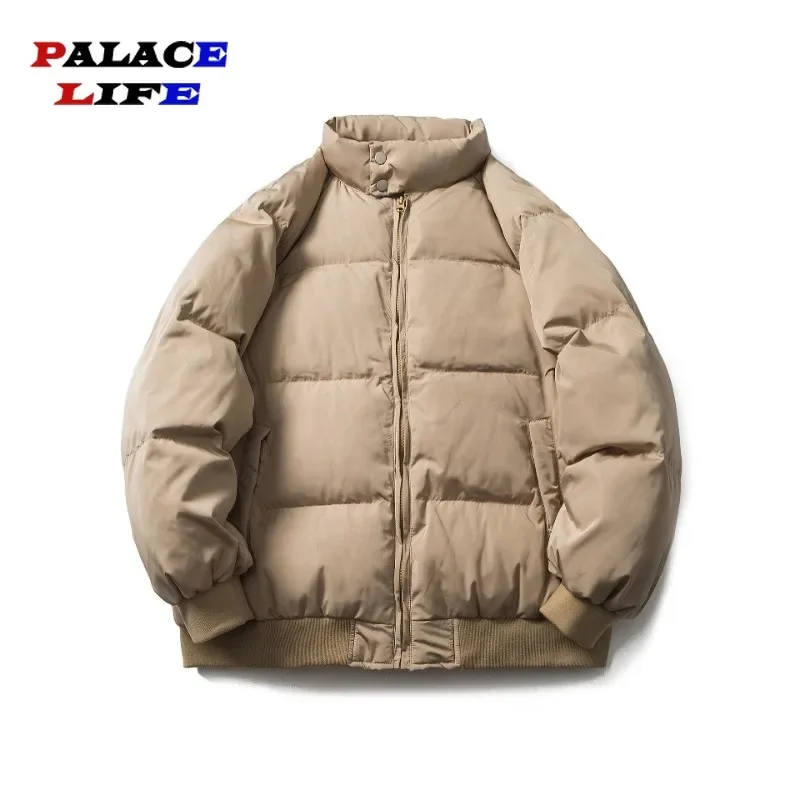 

Winter Solid Men's Parkas Casual Standing Collar Warm Thickened Unisex Coats Japanese Harajuku Vintage Puffer Jackets Men Women