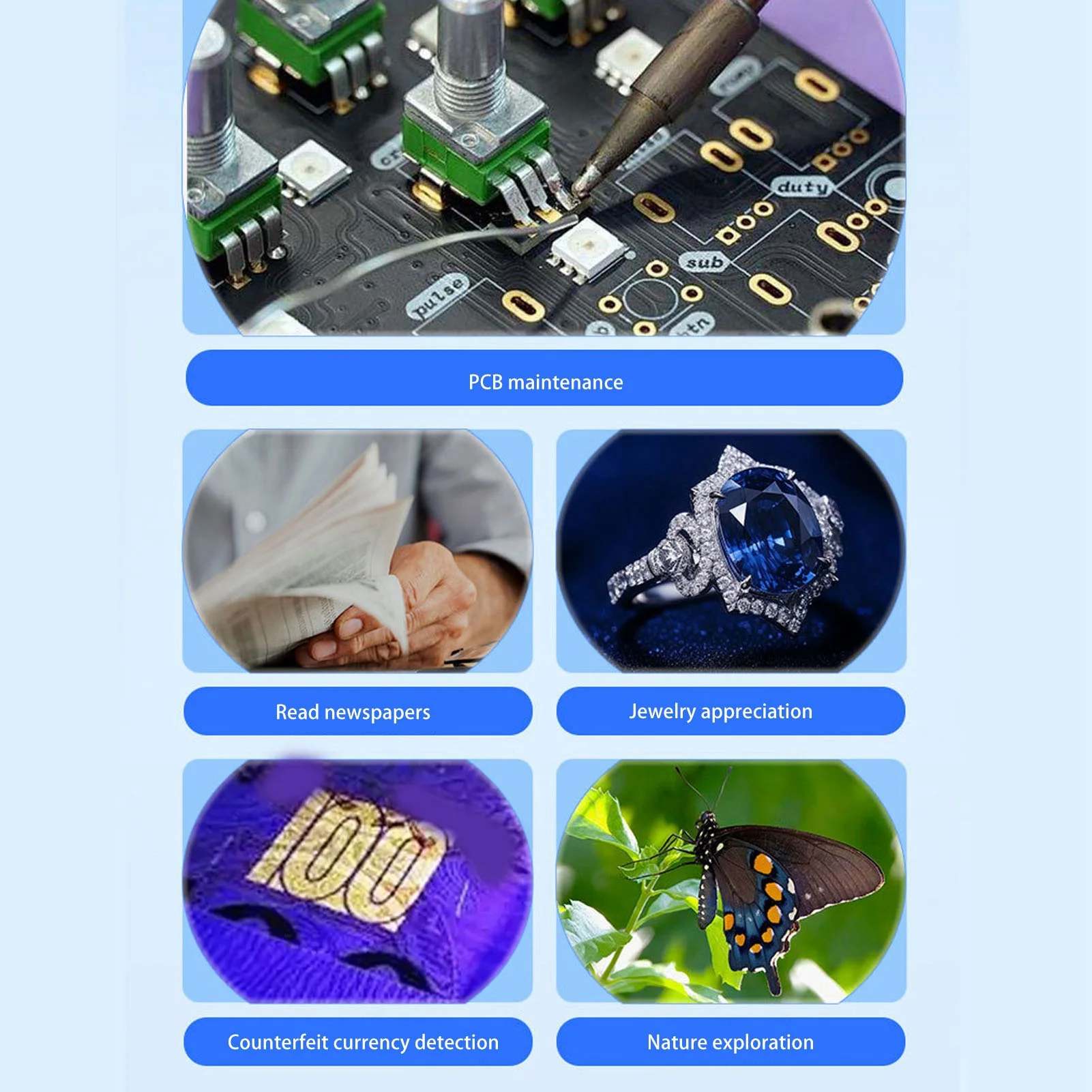 【New】Handheld Digital Magnifier 2.8in IPS Screen Portable 2MP 1000X Magnifying Glass with Light 4 Zoom Buttons 12 Languages