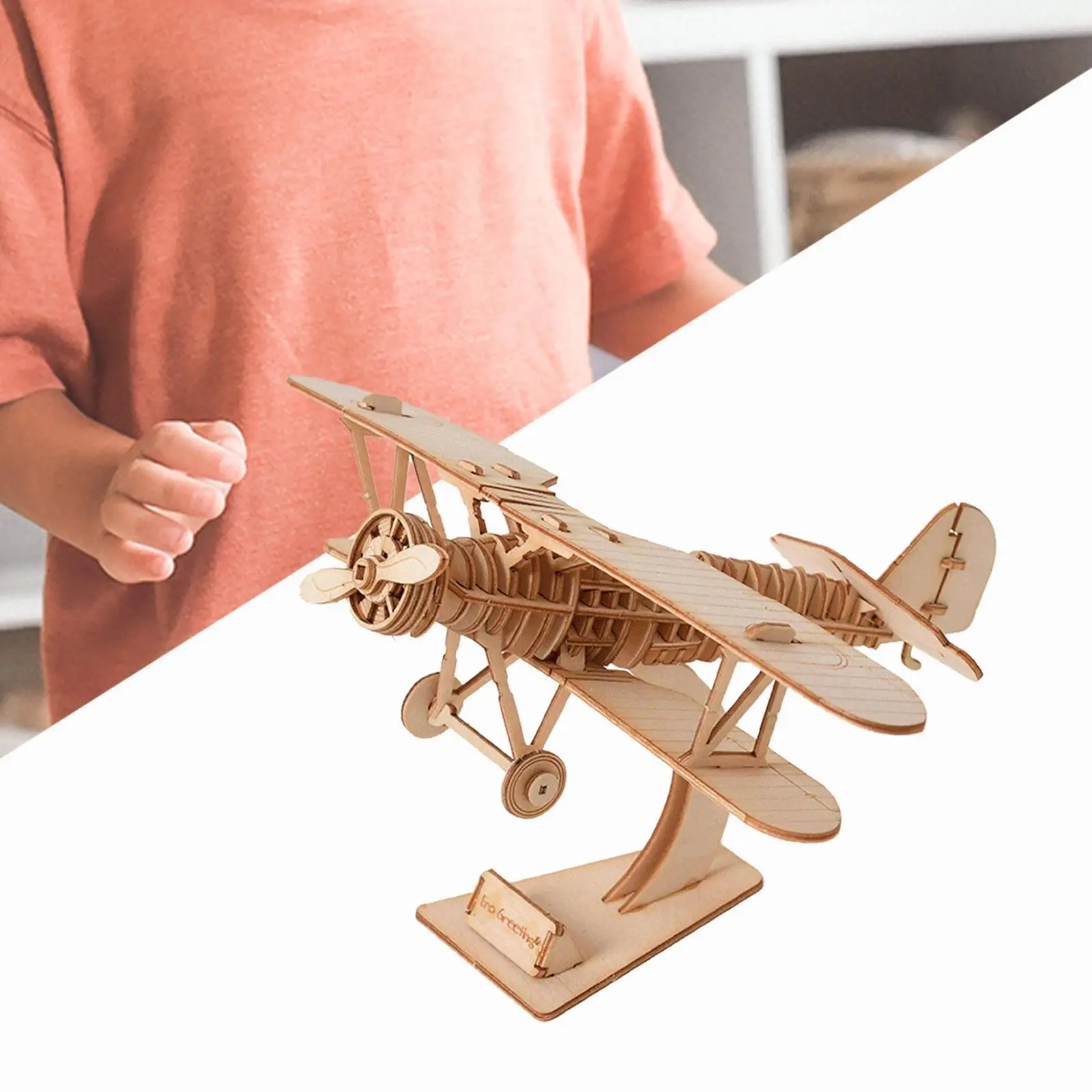 3D Wooden Puzzle Biplane Model Housewarming Gifts Portable DIY Craft Hobbies for Living Room Children Dining Room Kitchen Hotels