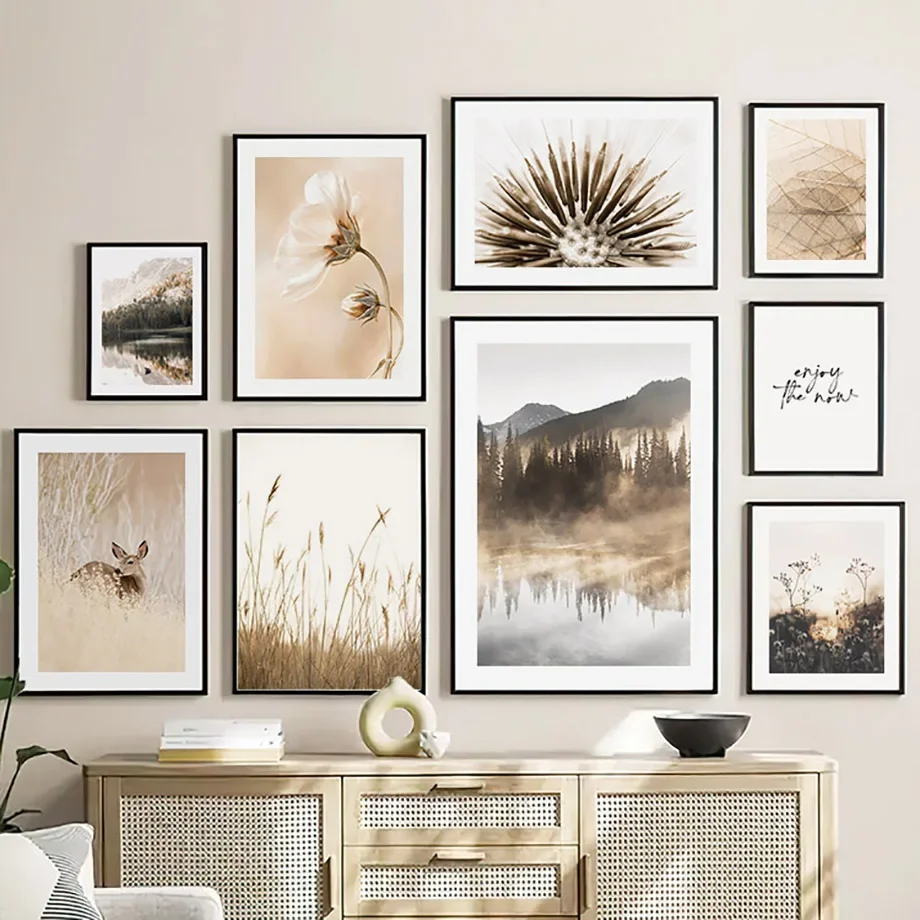 Dandelion Leaf Deer Lake Forest Mountain Landscape Poster Print Wall Art Canvas Painting Immagini A Parete Per La Decorazione Del Soggiorno