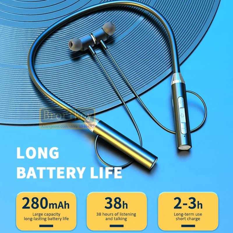 YD08 블루투스 무선 헤드폰, 마그네틱 스포츠 넥밴드, 목에 거는 TWS 이어버드, 무선 블루투스 헤드셋, 마이크 포함