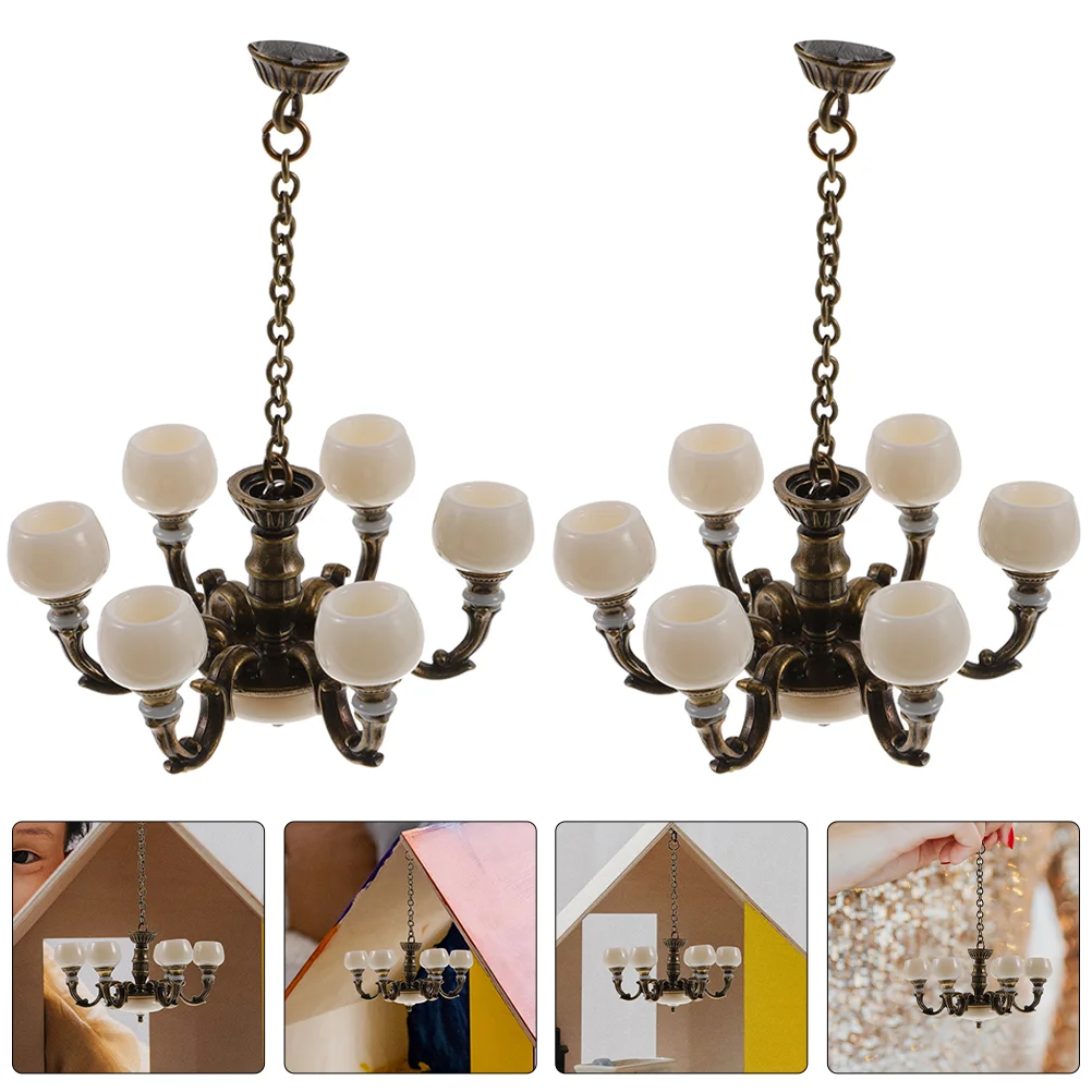 

2 Pcs Dollhouse Chandelier Micro Landscaping Mini Light Toy Room Ceiling Lamp Model Sand Table DIY Materials