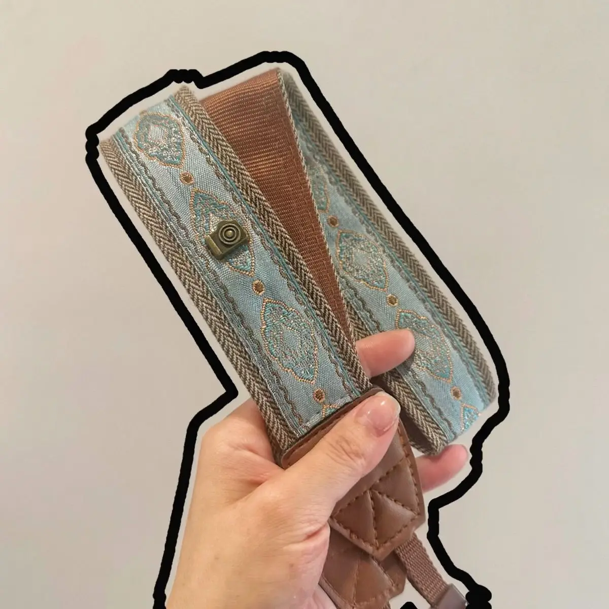 레트로 에스닉 자수 카메라 스트랩, 빈티지 메탈 버클이 있는 캐논, 니콘, 카메라용 직조 넥 스트랩