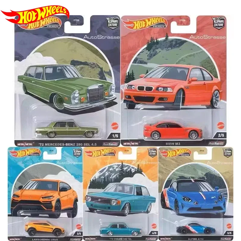 Original Hot Wheels Premium Car Culture Autostrasse Vehicle 1/64 Diecast Mercedes Benz Lamborghini Alpine Children Toys for Boys