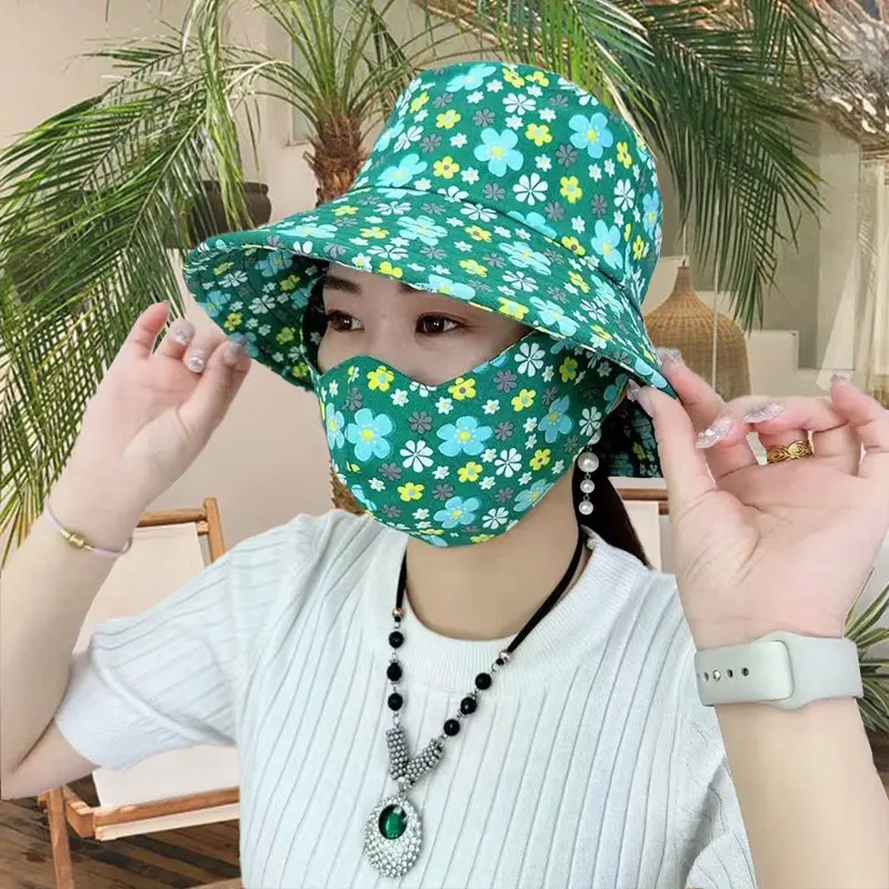 With Mask Agricultural Work Hat Fashion Wide Brim Bucket Hat Fisherman Four Seasons Dust Mask Tea Picking Cap Unisex