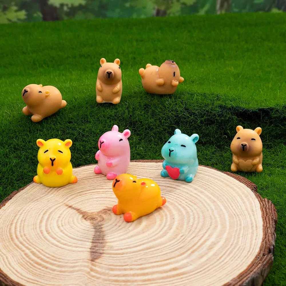Miniature Figurines 18pcs Capybara Glow in The Dark Resin Figurines Luminous Mini Toy Gifts Desktop Tabletop Outdoor