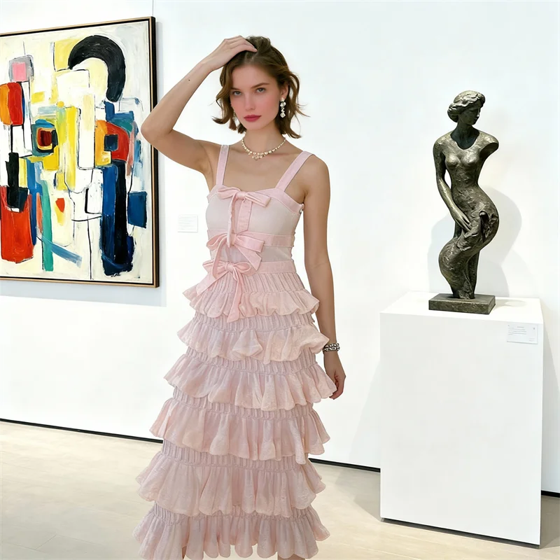 Elegant 25 Early Autumn New Fashion Casual Versatile Slim Princess Style Bowknot Strap Cake Dress for Women