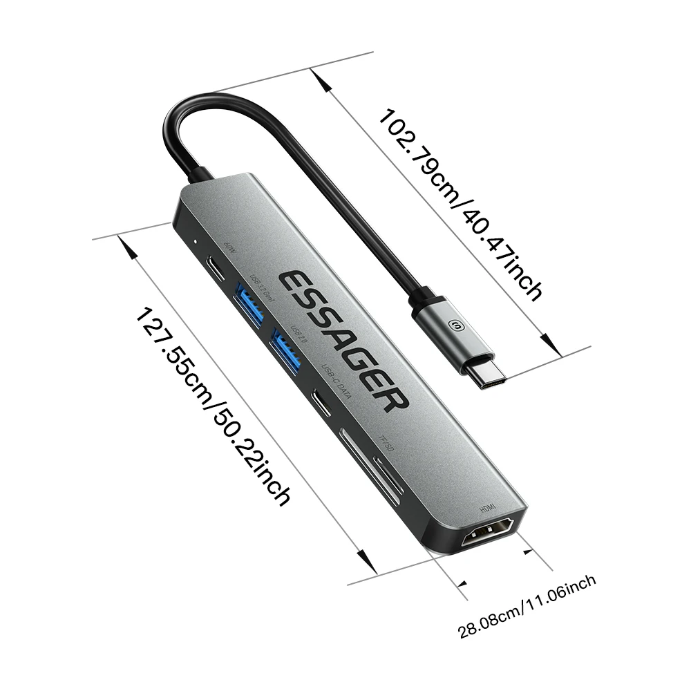 Разветвитель Essager быстрой зарядки, 7 в 1, USB 3,2, 5 Гбит/с