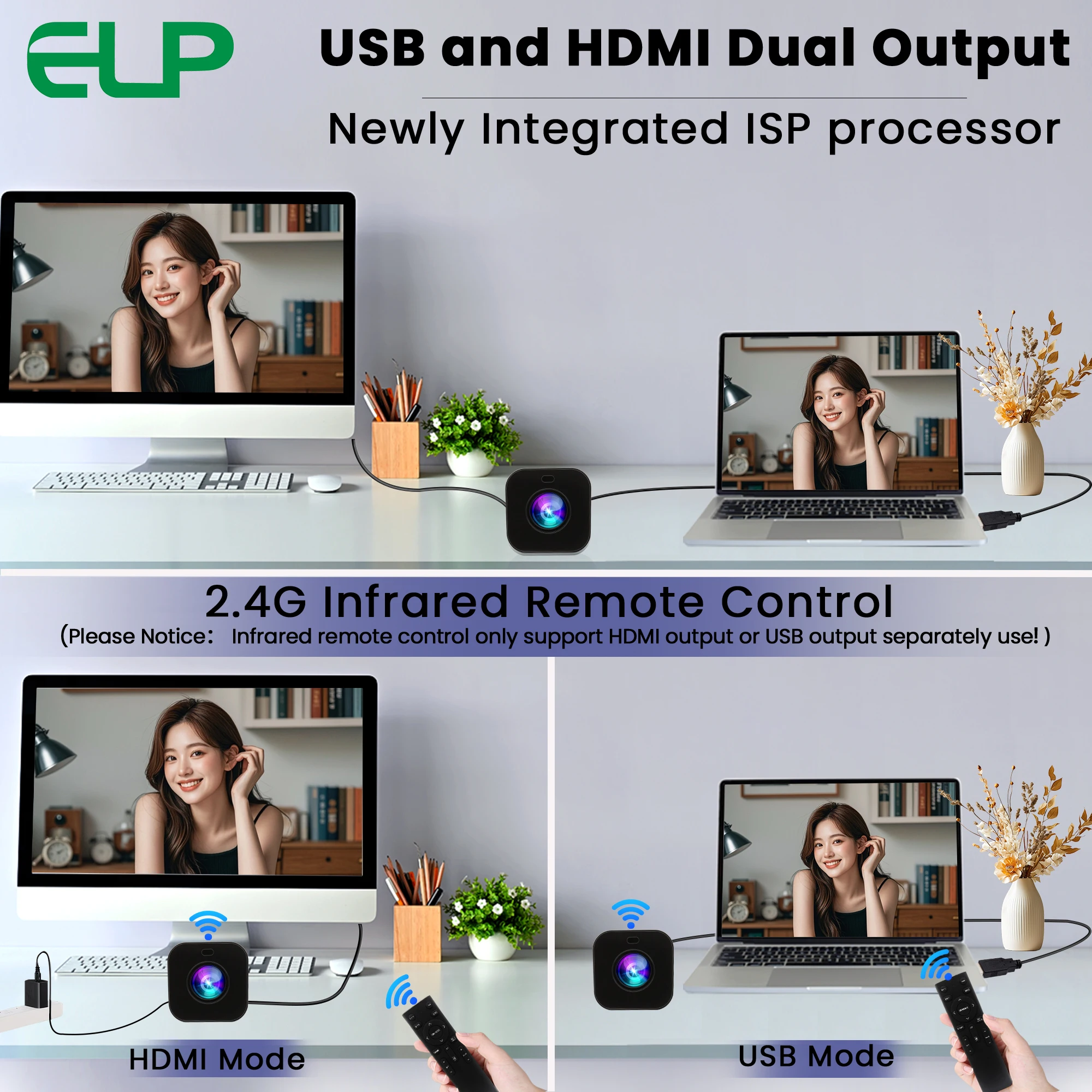 ELP Telecamera USB HDMI 12X Zoom – 4K 30fps / 1080P 60fps, Autofocus Laser TOF, Telecomando IR