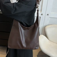 Trendy Casual Soft PU Women's Handbags Solid Color Large Capacity Female Shoulder Bag Retro Tote Bag For Commute Shopping - Image 6
