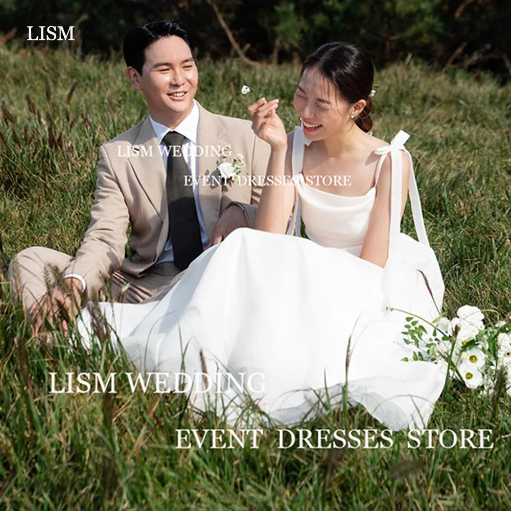 

Женское шифоновое свадебное платье LISM, ТРАПЕЦИЕВИДНОЕ ПЛАТЬЕ на тонких бретельках с бантом, платье невесты в Корейском стиле для фотосессии