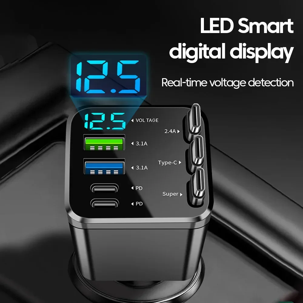 7-in-1 Retractable Car Charger Fast Charging USB