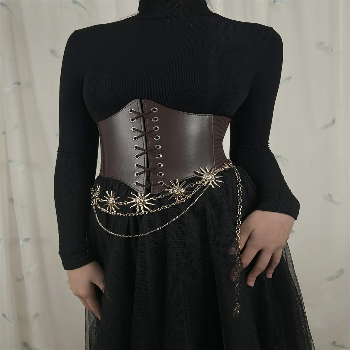 

Tight Fitting Corset, Wide Waistband, Women's Dress, Sun Smiling Face, Metal Body Necklace, Waist Chain, And Large Elastic Band